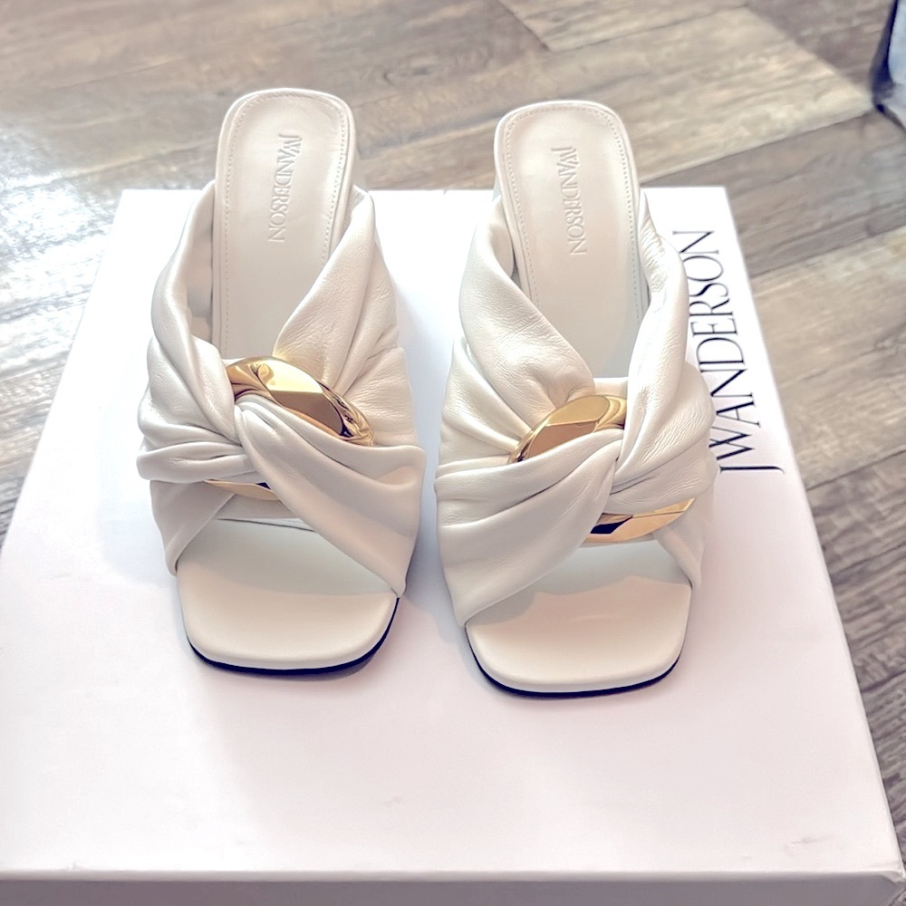JW Anderson chain link knot heel mule sandals lamb leather white NWT sz 8 - Picture 5 of 8